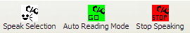 CLiCK Speak buttons in order left to right are 'Speak Selection', 'Auto Speak Mode', and 'Stop Speaking'